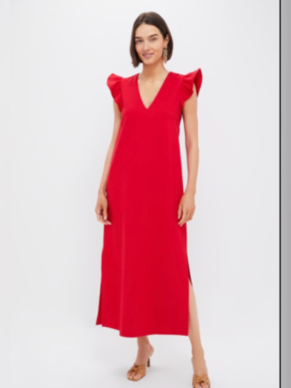 Tuckernuck Red Flutter-Sleeve V-Neck Maxi Dress